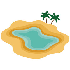 Sandy desert landscape featuring small reflective water body isolated vector illustration on white background
