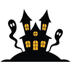 Halloween haunted house with creepy windows and bright colors isolated vector illustration on white background