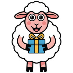 Happy birthday cute sheep with gift animal cartoon character isolated vector illustration on white background