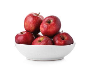 Fresh red apples in bowl isolated on white