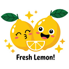 Cute happy fresh lemons vector design poster concept isolated vector illustration on white background