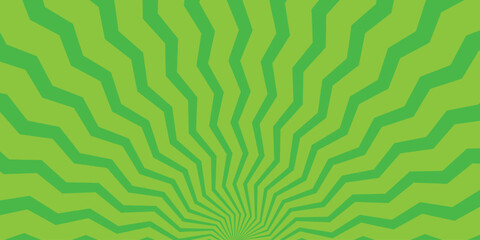 Vibrant Green Comic Book Style Radial Sunburst Background with Zigzag Lines and Hypnotic Optical Illusion Effect
