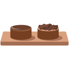 Triple chocolate cake with glaze slice dessert isolated vector illustration on white background