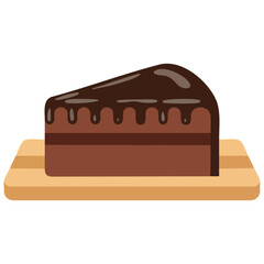 Whole round chocolate layer cake on wooden board isolated vector illustration on white