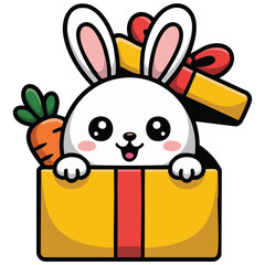 Obraz premium Easter bunny rabbit in box holiday character isolated vector illustration on white background