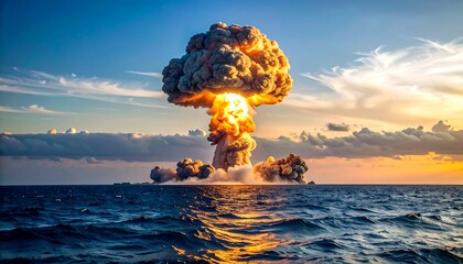 Surreal Ocean Horizon: Explosive Cloud Formation Over Water at Sunrise