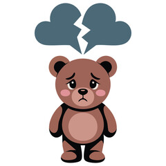 Depressed bear kawaii emoji sad animal isolated vector illustration on white background