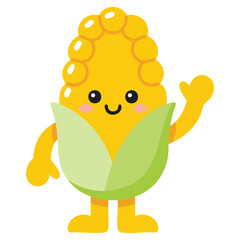 Cute funny baby corn character kawaii food isolated vector illustration on white