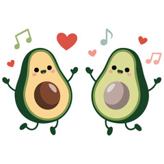 Avocado with love heart fruit character isolated vector illustration on white background