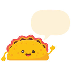 Cartoon taco with speech bubble Mexican food isolated vector illustration on white