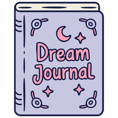 Bright neon dream diary journal cartoon isolated vector illustration on white background