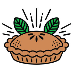 Traditional tattoo style delicious pie illustration isolated vector illustration on white