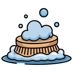 Cleaning scrubbing brush cartoon character isolated vector illustration on white