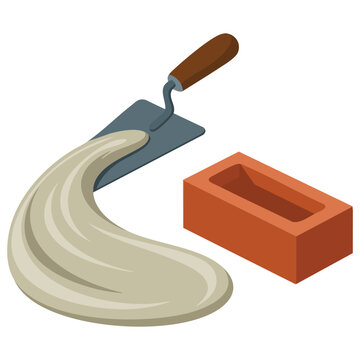 Laying bricks construction work cartoon isolated vector illustration on white background