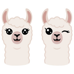 Naklejka premium Llama alpaca animal set fluffy hair cute isolated vector illustration on white