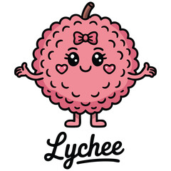 Cute kawaii smiling lychee fruit character isolated vector illustration on white