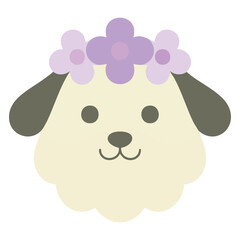 Celebrating dog face wearing party headband with festive noisemaker isolated vector illustration on white background