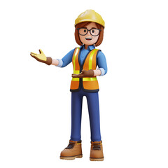 Female Handywoman Construction Worker Presenting to the side