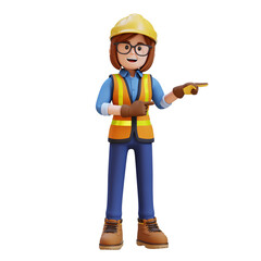Female Handywoman Construction Worker Pointing to the side