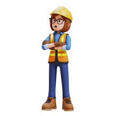 Female Handywoman Construction Worker in Denial and Mad Pose