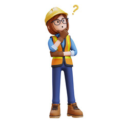 Female Handywoman Construction Worker confused and thinking with question mark.