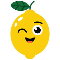 Animated lemon fruit character with facial features emotions isolated vector illustration on white background