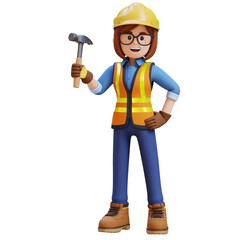 Female Handywoman Construction Worker holding a hammer