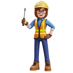 Female Handywoman Construction Worker holding a screwdriver