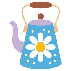 Kettle with flower decoration kitchen appliance isolated vector illustration on white background