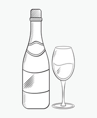 Doodle of Wine bottle and glass with wine, vector illustration