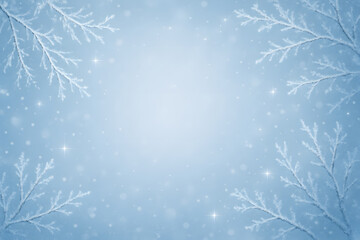 Frosted branches and subtle stars against a light blue gradient backdrop