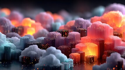 Abstract Colorful Cityscape Depicting Abstract City Buildings, Artistic Visuals