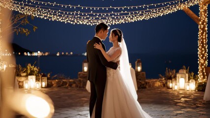 Newlyweds Share Romantic First Dance at Wedding Reception at Night