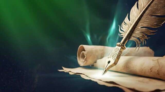 Tiradentes day, symbolic quill & parchment glowing softly, Brazil national colors shimmering lightly