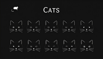 Cat Facial Expressions A Collection of Cat Heads in Various States, Featuring Cats in Diverse Moods