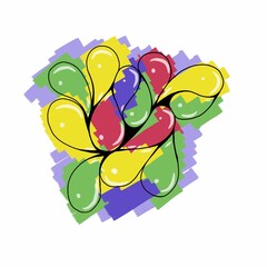 Hand drawn of colorful abstract shapes intertwine on a white canvas, creating a vibrant and playful composition with a modern artistic flair.