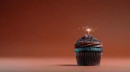 Vertical Cutout Cupcake Sparkler Element on Orange Right Copy Space for Short Video Cover & Invite