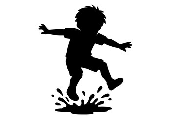 Obraz premium Kid Jumping in Mud Silhouette | Child Playing Vector | Black & White