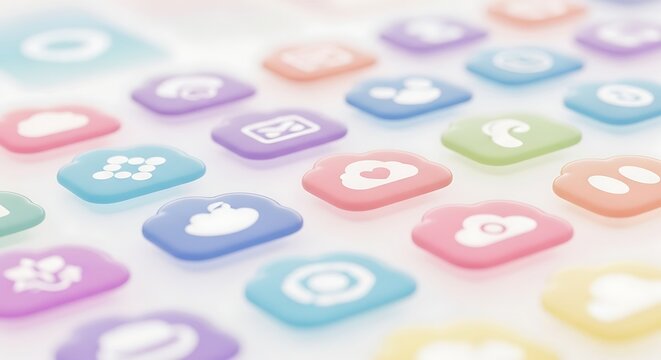 Pastel icon grid with soft focus for app development and design - Powered by Adobe