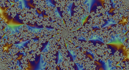 A mesmerizing kaleidoscopic fractal pattern in vibrant digital hues, a visual journey