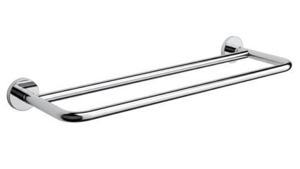 A sleek, modern chrome double towel bar, a practical and stylish bathroom accessory for contemporary homes, isolated on transparent background