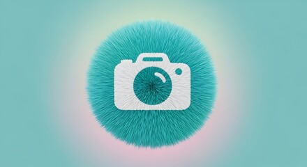 Green textured oval shape with camera icon in center for photography