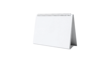 Empty white desk calendar with a spiral binding, perfect for custom branding, scheduling, and office organization, isolated on transparent background