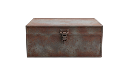 Vintage rusted metal storage box with a secure latch, perfect for industrial or antique themes, isolated on transparent background