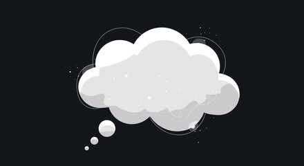 A sleek, glowing white thought bubble with subtle abstract lines and light effects against a dark, textured background, ideal for conveying ideas or communication.