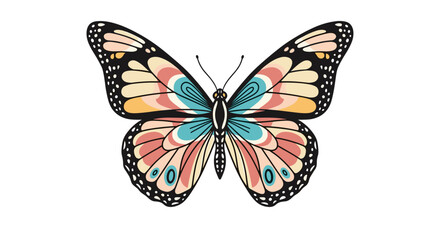 Fototapeta premium A beautiful illustrative butterfly with colorful wings in a vibrant, artistic style against a white background.