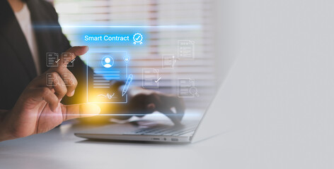 Smart contract automation, blockchain transaction, decentralized automation, crypto transaction, AI-powered contract execution, cloud-based legal document verification, agreements, e-contract system