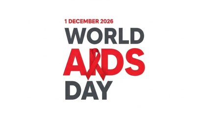 Fototapeta premium World aids day 1 december 2026 text graphic with red ribbon symbol integrated into the word aids, isolated on white background
