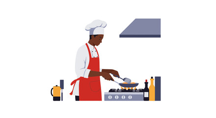 Dedicated chef expertly prepares meal in modern kitchen, stirring with passion and precision for restaurant or culinary blog, food preparation