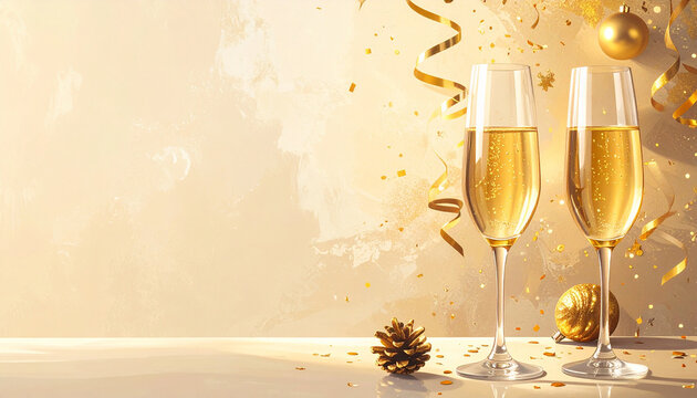 glasses of champagne on a golden background